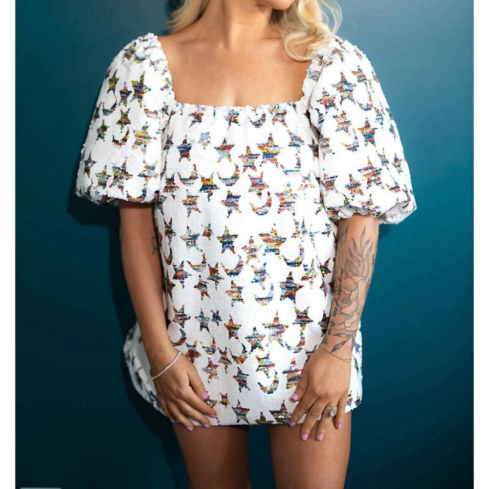 NEW BUDDYLOVE breanna sequin galaxy mini dress in white/rainbow